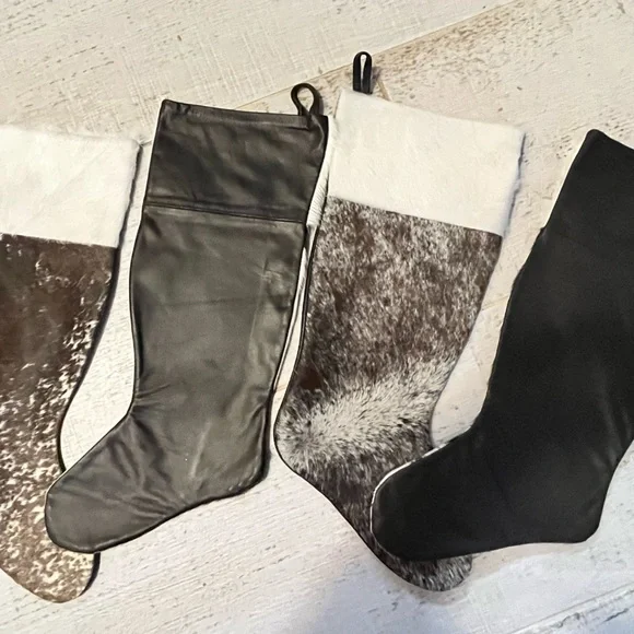 Genuine cow hide leather and fur handmade Christmas Stockings - Picture 14 of 15